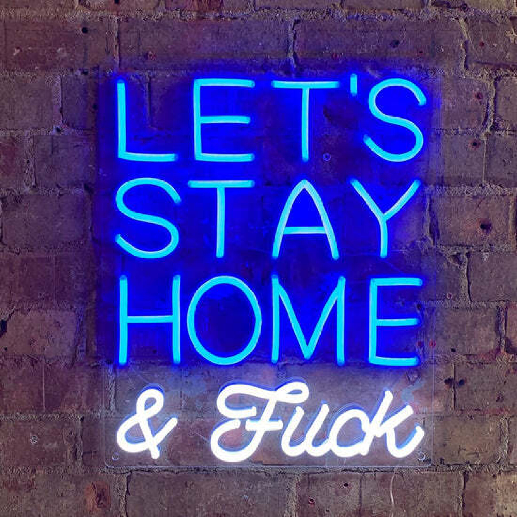 Décoration murale LED néon Locomocean Let's Stay Home and F*ck BLUE