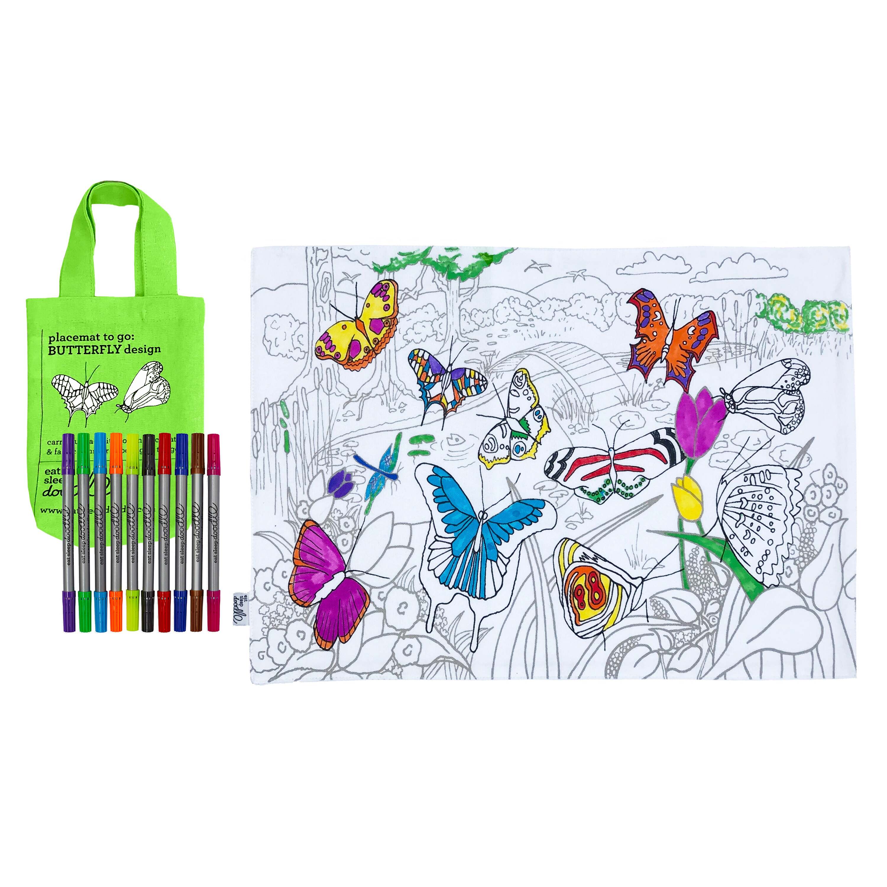 ensemble napperon + coloriage enfant - papillon eat sleep doodle