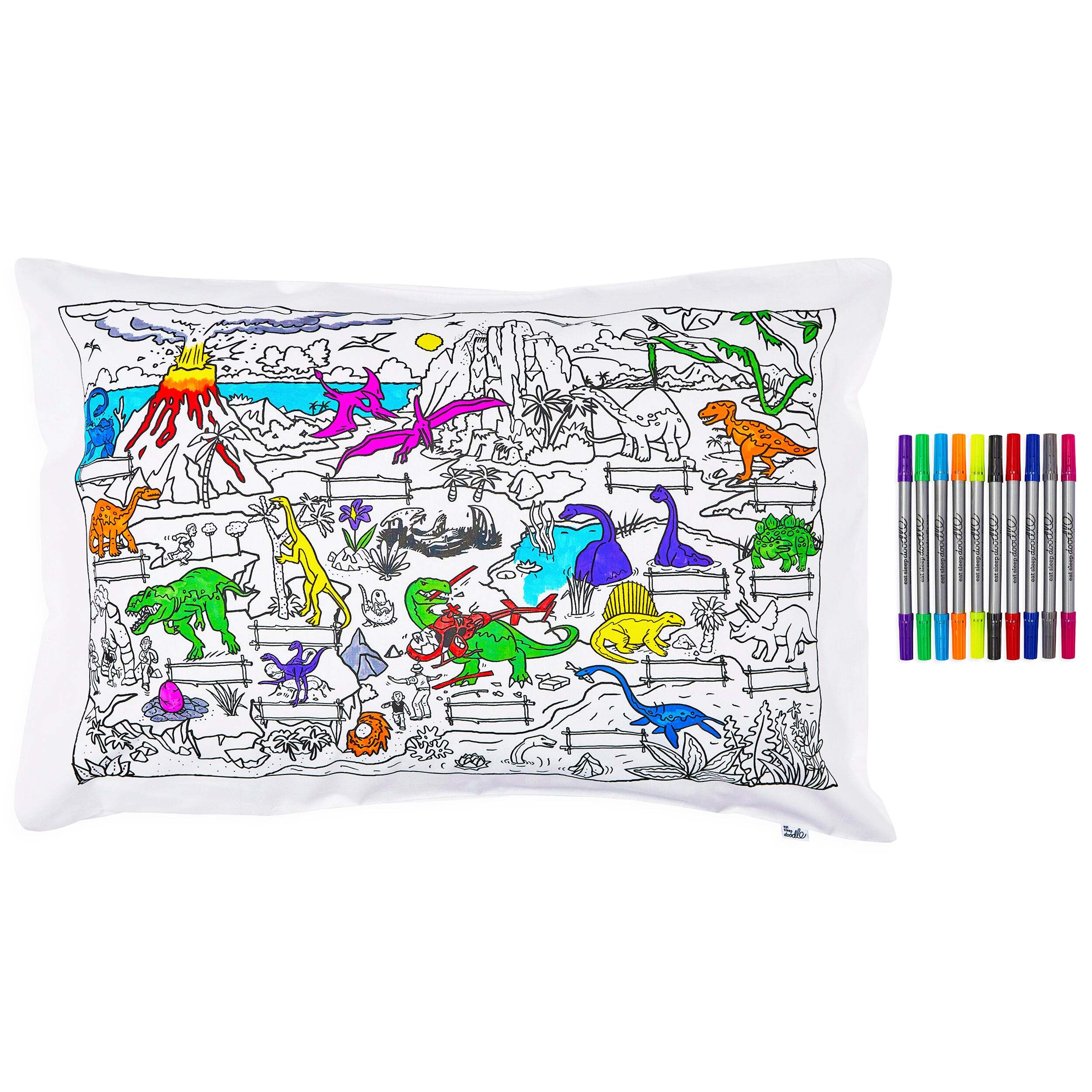 taie oreiller colorier et apprendre enfant - dinosaure eat sleep doodle [taille 75x50 cm]