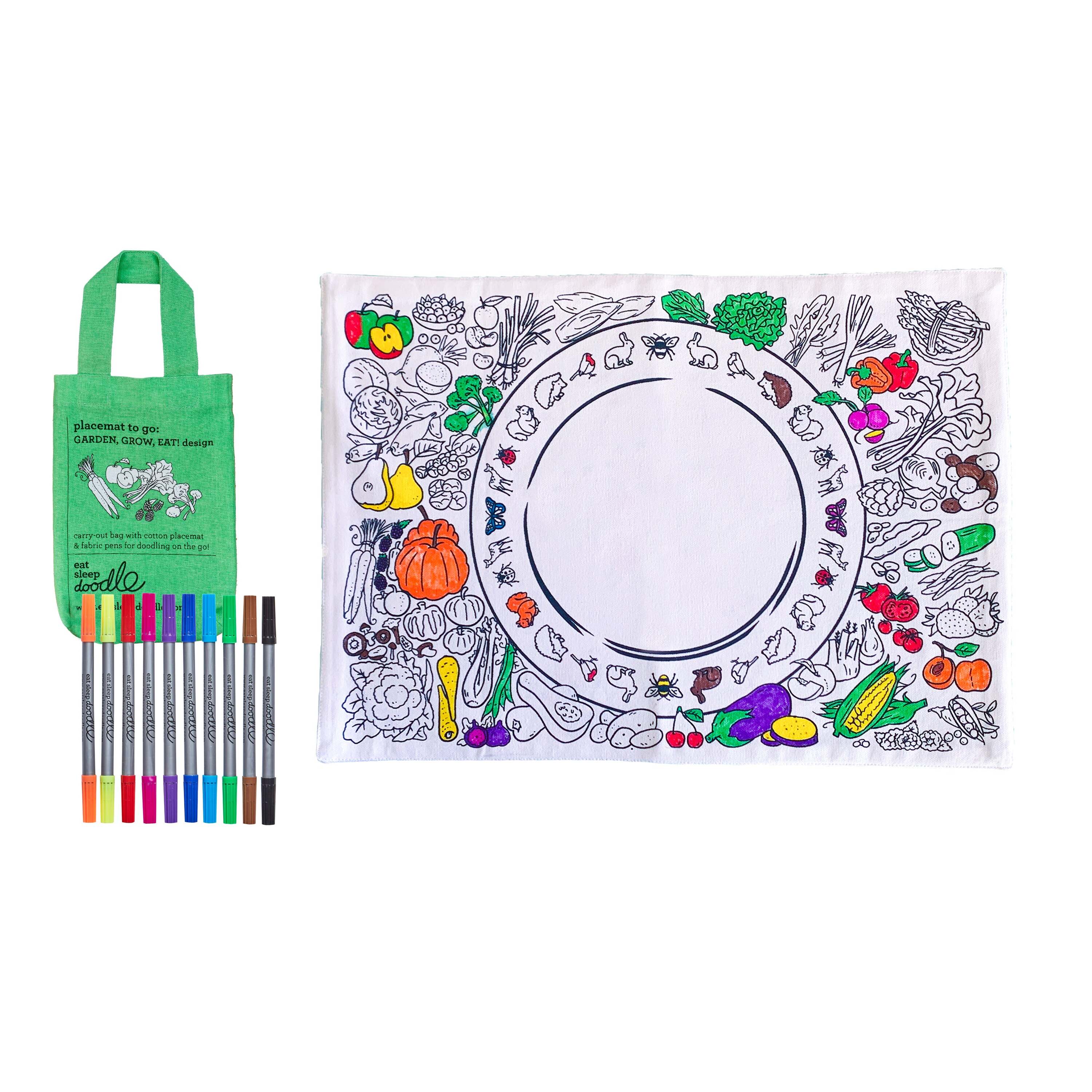 ensemble napperon + coloriage enfant - jardiner, cultiver et manger eat sleep doodle