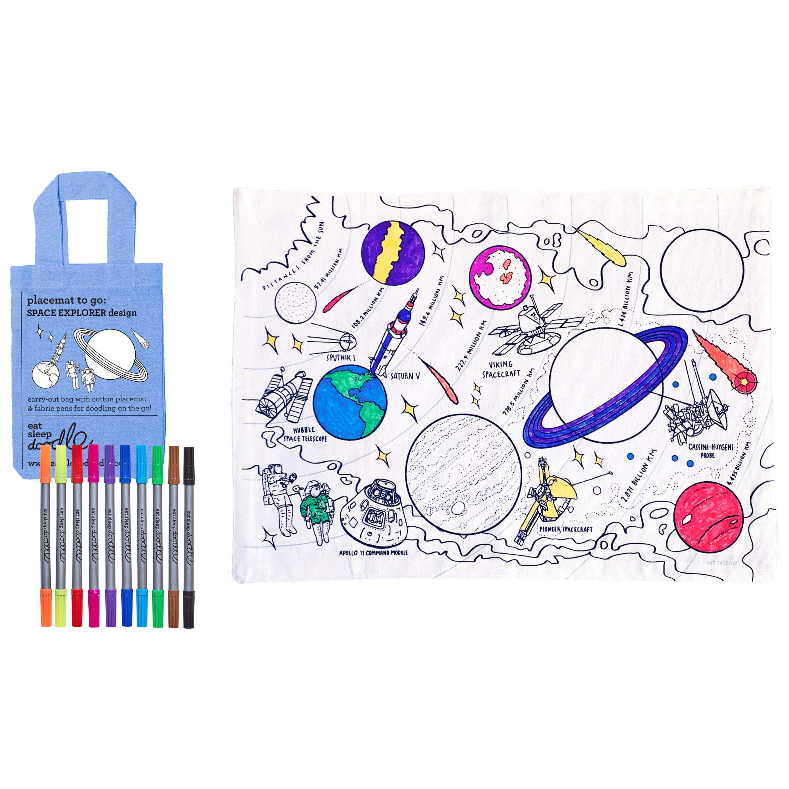 ensemble napperon + coloriage enfant - explorateur de l'espace eat sleep doodle