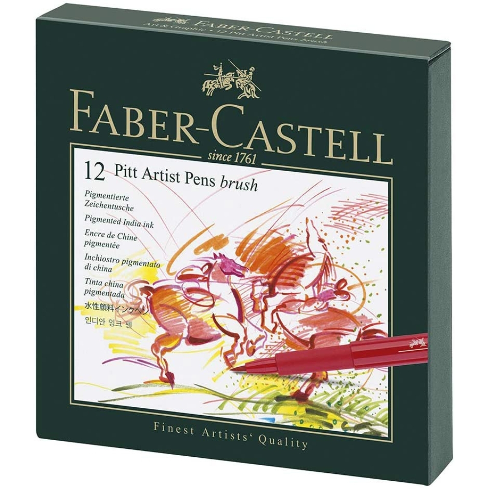 boîte de 12 feutres pointe pinceau faber-castell pitt
