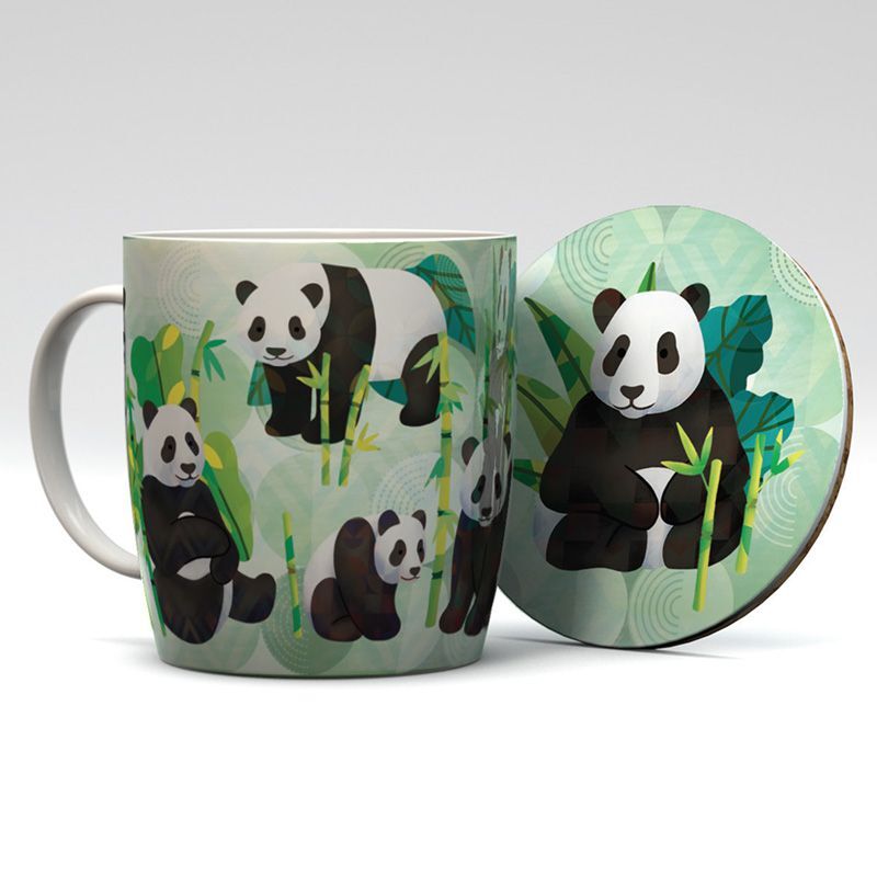 mug et dessous de verre porcelaine puckator panda kingdom