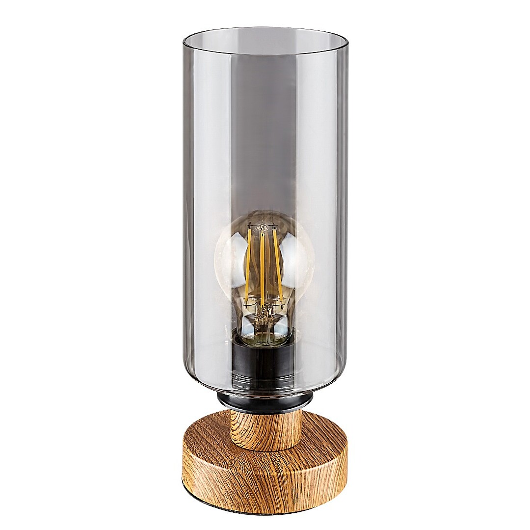 lampe de table d'intérieur en métal chêne avec abat-jour en verre sans ampoule rabalux tanno